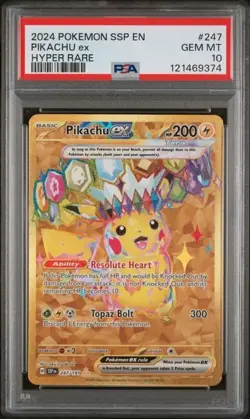 Pokemon Surging Sparks PSA 10 Pikachu ex 247/191 - Hyper Rare Gold - Image 1