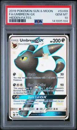 2019 Pokemon Sun & Moon Hidden Fates #SV69 FA Umbreon Gx PSA 10 GEM MINT - Image 1