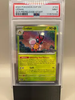 PSA 9 Mint - Ledian (Staff Stamped) #133 Pokemon Stellar Crown Prerelease Promo, - Image 1
