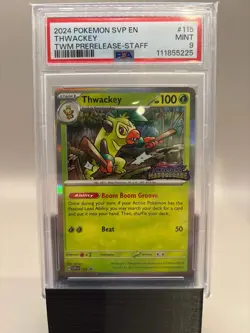 PSA 9 Mint - Thwackey #115 Pokemon Twilight Prerelease STAFF Promo, Graded - Image 1