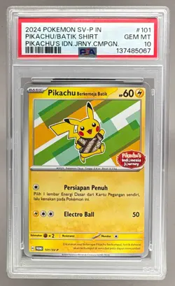 2024 Pokemon SV Journey Promo Indonesian 101 Pikachu Batik Shirt PSA 10 5067 - Image 1