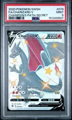 2020 POKEMON SWORD & SHIELD CHAMPION'S PATH SECRET FULL ART/CHARIZARD V PSA 9 - Image 1