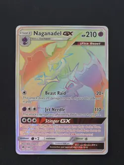 Pokemon TCG Naganadel GX 134/131 SM Forbidden Light Secret Rare Full Art Holo En - Image 1