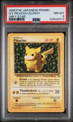 Pokemon Japanese Corocoro Promo Ivy Pikachu Glossy Grey Star PSA 8 - Image 1