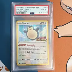2020 Pokemon TCG SWSH Snorlax SWSH068 Prerelease Holo PSA 10 - Image 1