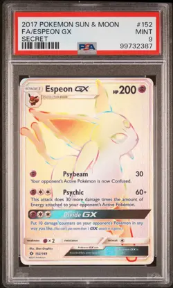 2017 Pokemon Sun & Moon Espeon GX #152 FA Secret PSA 9 MINT - Image 1