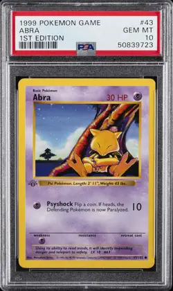 1999 POKEMON GAME 1ST ED #43 ABRA PSA 10 - Image 1