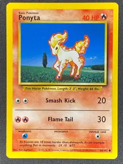 Pokemon Ponyta 60/102 BS Base Set Unlimited LP/NM - Image 1
