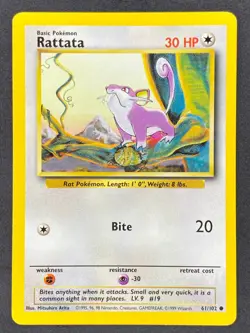 Pokemon Rattata 61/102 BS Base Set Unlimited LP/NM - Image 1