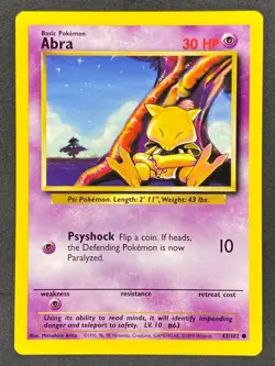 Pokemon Abra 43/102 BS Base Set Unlimited LP/NM - Image 1