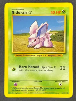 Pokemon Nidoran M 55/102 BS Base Set Unlimited LP/NM - Image 1