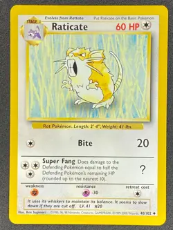 Pokemon Raticate 40/102 BS Base Set Unlimited LP/NM - Image 1