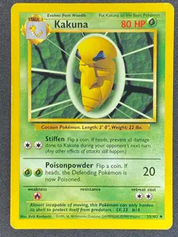 Pokemon Kakuna 33/102 BS Base Set Unlimited LP/NM - Image 1
