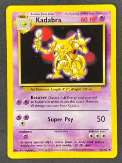 Pokemon Kadabra 32/102 BS Base Set Unlimited LP/NM - Image 1
