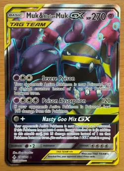 Muk & Alolan Muk GX 196/214 Unbroken Bonds Ultra Rare Full Art Pokemon Card TCG - Image 1