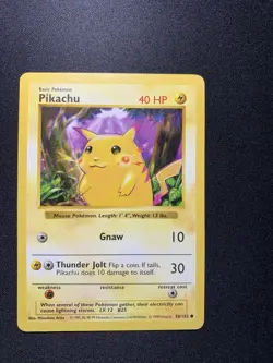 Pokemon Pikachu 58/102 Base Set Shadowless Red Cheeks Common 1999 MP Card - Image 1