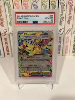 2024 POKEMON SSP EN-SURGING SPARKS #057 PIKACHU EX PSA 10 - Image 1