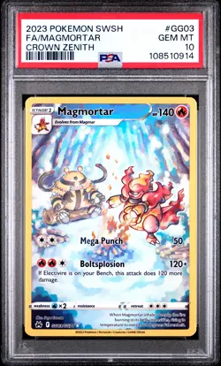 2023 POKEMON SWORD & SHIELD CROWN ZENITH #GG03 FULL ART/MAGMORTAR PSA 10 - Image 1