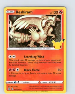Pokemon TCG Reshiram Celebrations 25th Anniversary 002/025 Holo Rare Card NM - Image 1