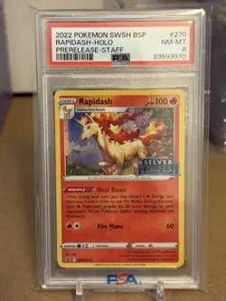2022 Pokemon: RAPIDASH SWSH270 - [Silver Tempest PRERELEASE] STAFF - PSA 8 - Image 1
