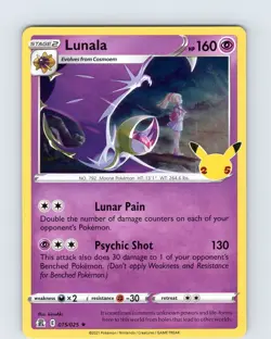 Pokemon TCG Lunala Celebrations 25th Anniversary 015/025 Holo Rare Card NM - Image 1