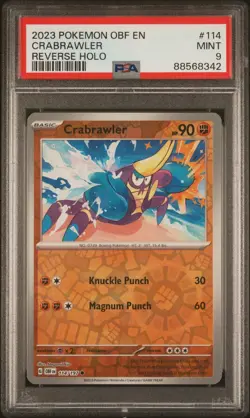 PSA 9 Crabrawler 114/197 Reverse Holo Obsidian Flames Pokemon 2023 - Image 1