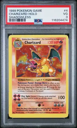 PSA 3 CHARIZARD 4/102 | Base Set Shadowless Holo WOTC Pokemon Card - Image 1