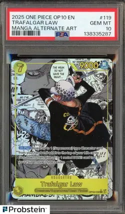 2025 One Piece OP10 EN Trafalgar Law Manga Alternate Art #119 PSA 10 - Image 1