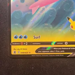 Pokemon Surfing Pikachu V 008/025 Celebrations Ultra Rare Full Art Holo 200 HP - Image 2