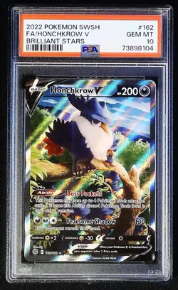 2022 POKEMON SWSH FA/HONCHKROW V BRILLIANT STARS #162 PSA 10 - Image 1