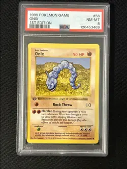 Pokemon Onix 56/102 (1st Edition) *PSA 8* Shadowless ‘Freshly Graded Card’ - Image 1