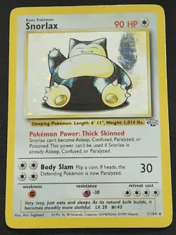 Snorlax 11/64 Holo Jungle Rare Pokemon Card 1999 HP - Image 1