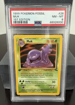 Pokemon 1999 Fossil Muk 1st Edition PSA 8 Rare 13/62 English - Image 1