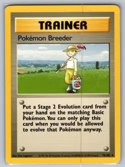 Pokemon Breeder 76/102 Rare Base Set Unlimited Pokemon Lightly Played - Image 1