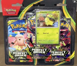 Pokemon Mega Evolution Perfect Order 3-Pack Blister (Chikorita Promo) - Image 1
