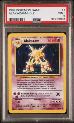 Alakazam 1/102 Rare Holo 1999 Base Set Unlimited WOTC Pokemon Cards MINT PSA 9 - Image 1