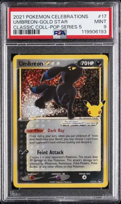 2021 POKEMON CELEBRATIONS CLASSIC COLL #17 UMBREON-GOLD STAR PSA 9 - Image 1