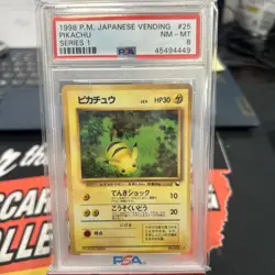 1998 POKEMON JAPANESE VENDING SERIES 1 #25 PIKACHU PSA 8 MINT - Image 1