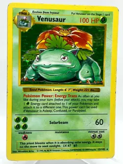 Venusaur 15/102 Base Set Shadowless Holo Rare Vintage 1999 WotC Pokemon Card - Image 2