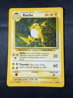 Pokemon TCG Raichu 14/102 Base Set Holo Rare Unlimited 1999 Wizards - Image 1
