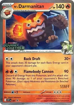 N's Darmanitan SVP 181 STAFF - Pokemon TCG Pre Release Promo Journey Together NM - Image 1