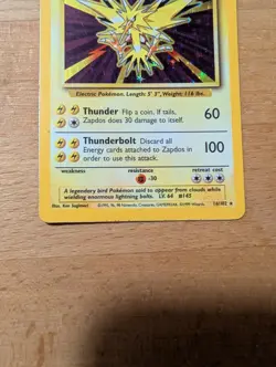 Pokemon TCG Zapdos Base Set Holo Rare Unlimited 16/102 Basic 90 HP English 1999 - Image 4