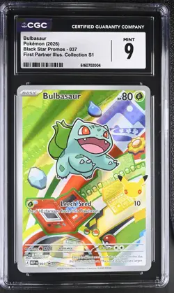 CGC 9 Bulbasaur 37 First Partner Illustration Promo Pokemon TCG 30th Anniversary - Image 1