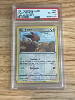 2021 POKEMON SWORD & SHIELD EVOLVING SKIES #125 EEVEE-REVERSE FOIL PSA 10 - Image 1