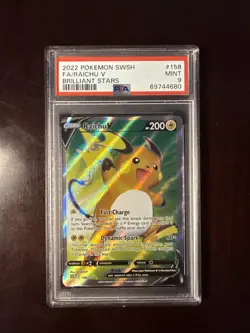 2022 POKEMON SWORD & SHIELD BRILLIANT STARS #158 FULL ART/RAICHU V PSA 9 - Image 1