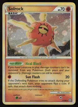 Solrock 9/102 Holo Rare HGSS Triumphant Pokemon Lightly Played - Image 1