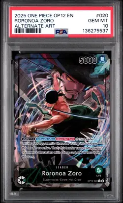 2025 ONE PIECE OP12-LEGACY OF THE MASTER ALTERNATE ART #020 RORONOA ZORO PSA 10 - Image 1