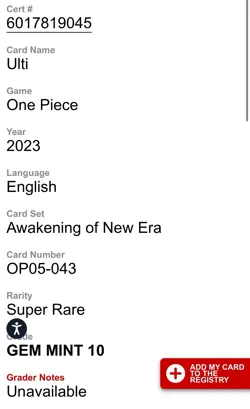 CGC 10 GEM MT One Piece - ULTI Super Rare - OP05/043 - 2023 Awakening/New Era - Image 4