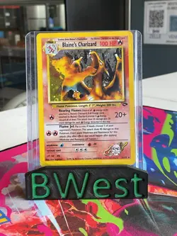 Blaines Charizard HP Damaged Holo Gym Challenge G2 Pokemon TCG Card 1998 - Image 1