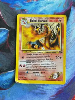 Blaines Charizard HP Damaged Holo Gym Challenge G2 Pokemon TCG Card 1998 - Image 2